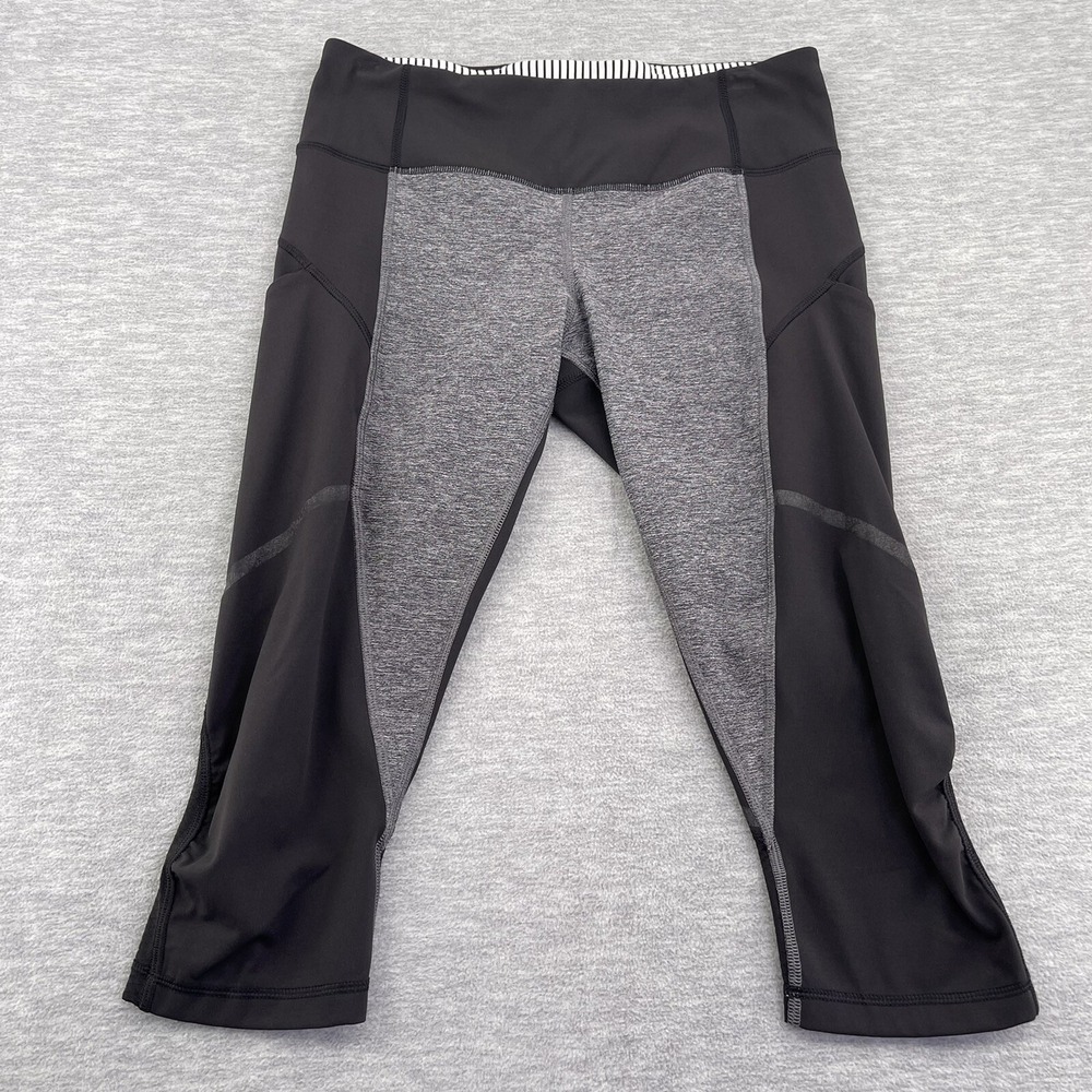 Lululemon Crop Leggings Size 6 Black Gray Pockets
